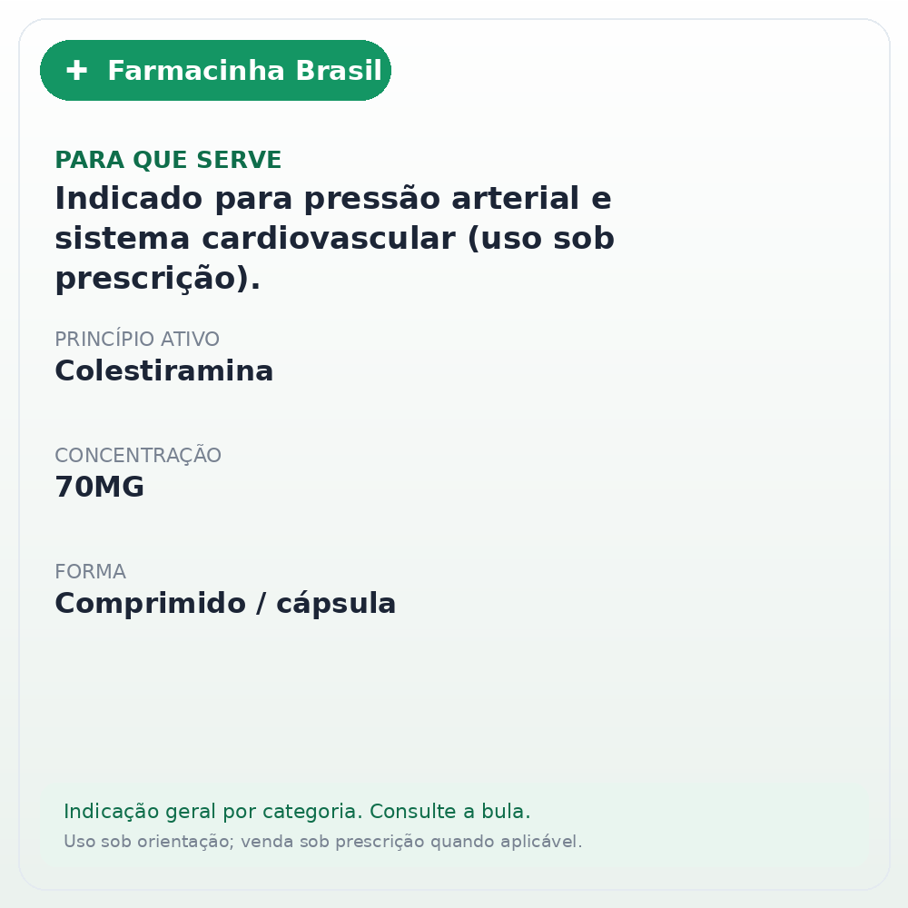 COLESTIRAMINA 70MG C/20 CPS EMS - ficha