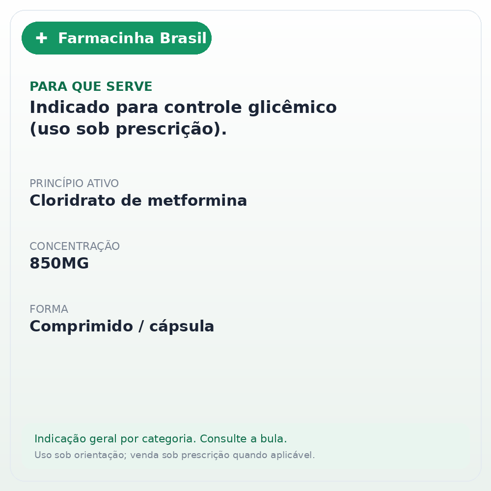 GLIFAGE XR 850 MG 30 CP R MERC - ficha