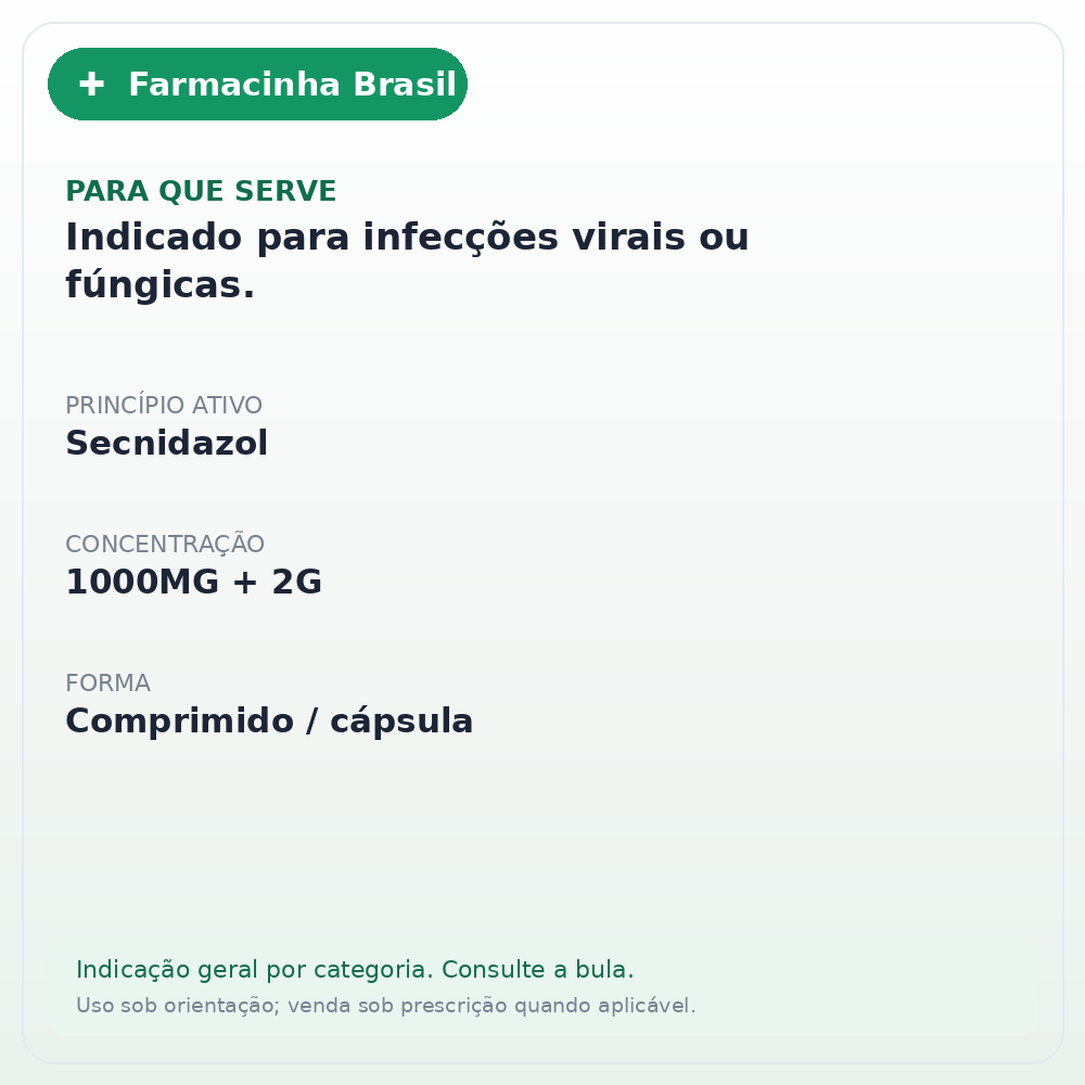 SECNIDAZOL 1000MG C/2 GLOBO - ficha