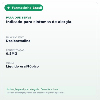 DESLORATADINA 0,5MG XAROPE 60ML + SERINGA DOSADORA(EUR) - ficha