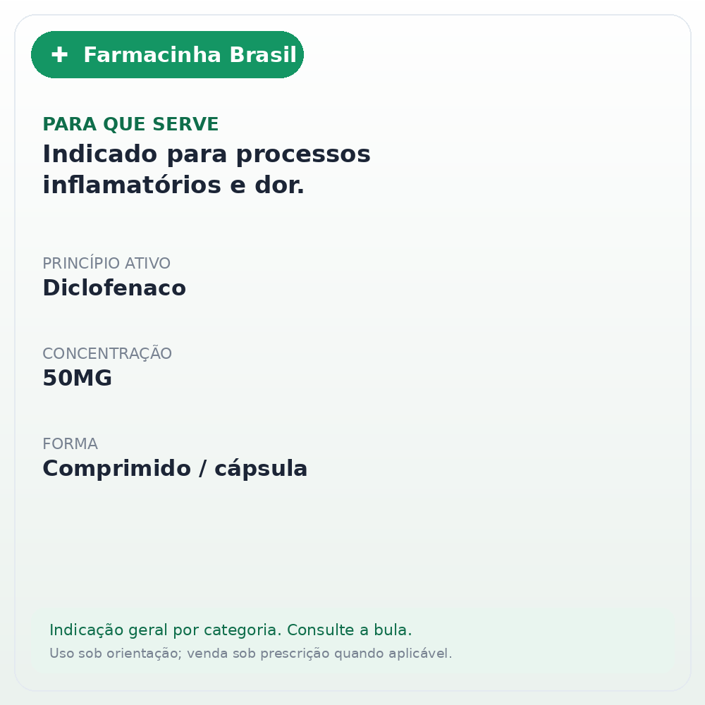 DICLOFENACO SODICO 50MG C/20 COMP MEDLEY - ficha