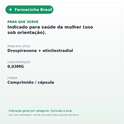 DROSPIRENONA+ETINIL 3+0,03MG C/21 EUROFARMA - ficha