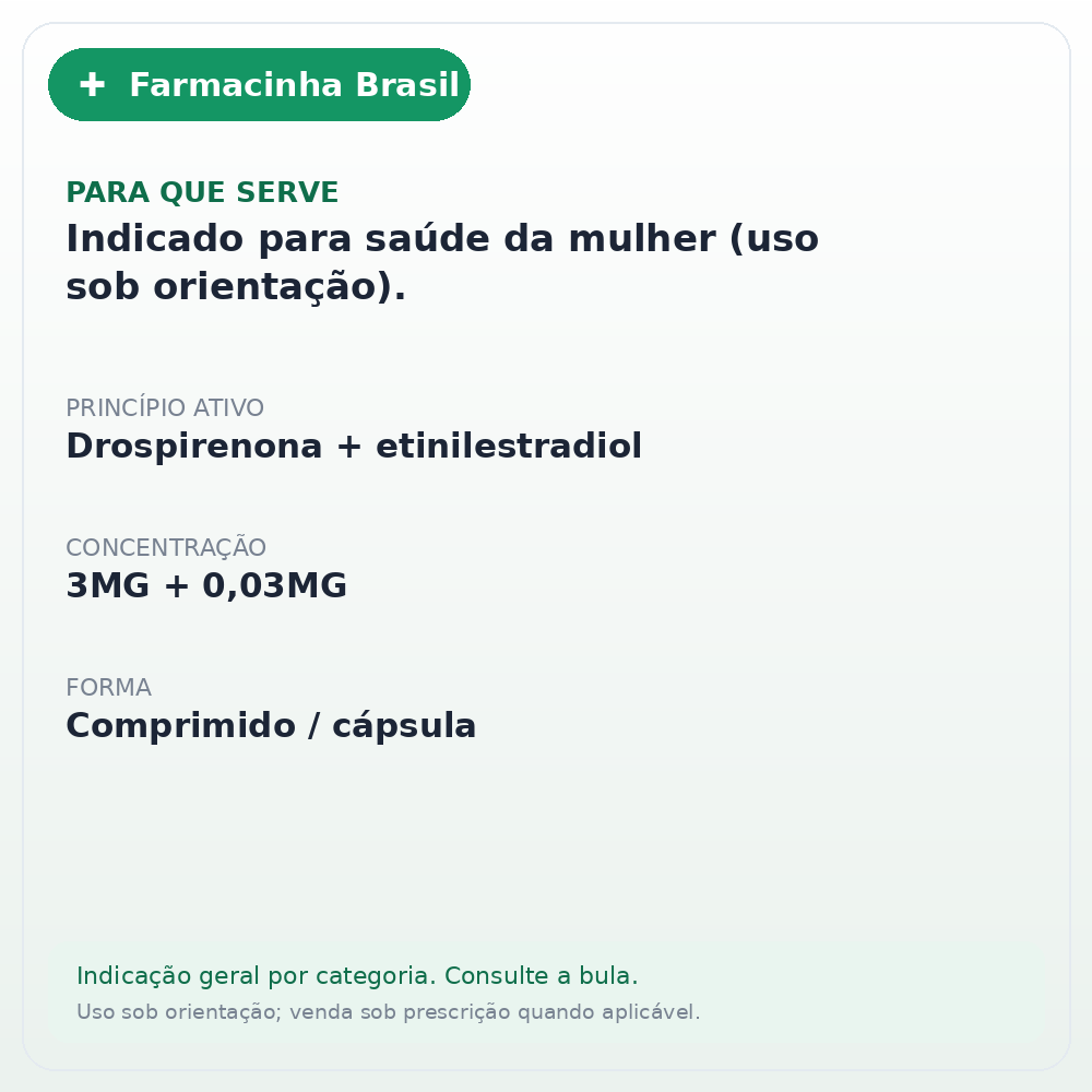 DROSPIRENONA+ETINILESTRADIOL 3MG + 0,03MG 63 COMPRIMIDO(EMS) - ficha