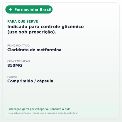 GLIFAGE XR 850 MG 30 CP R MERC - ficha