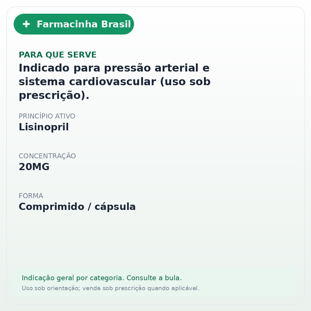 LISINOPRIL 20MG 30 COMPRIMIDOS(MED) - ficha