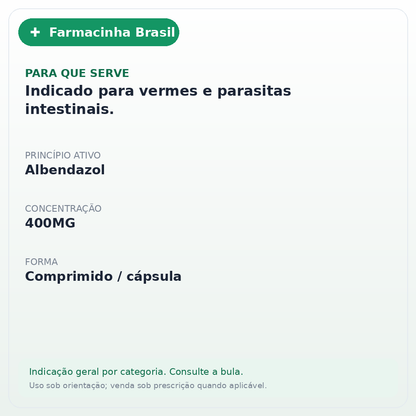 ALBENDAZOL 400MG 1 COMPRIMIDO(PRA) - ficha