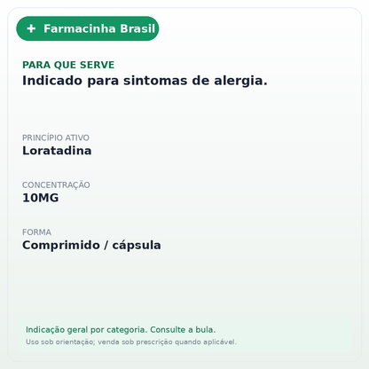 LORATADINA 10MG C/12 COMP VITAMEDIC - ficha
