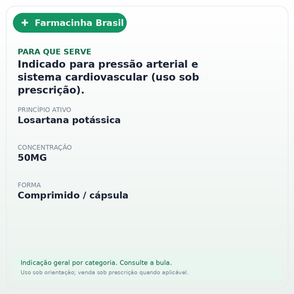 LOSARTANA POTASSICA 50MG 30 COMPRIMIDOS(EUR) - ficha