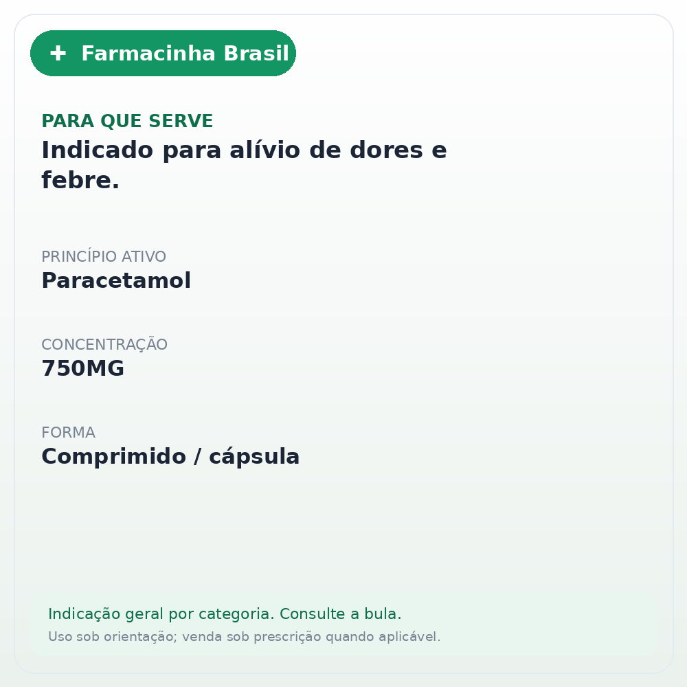 PARACETAMOL 750MG 20 COMPRIMIDOS(EMS) - ficha