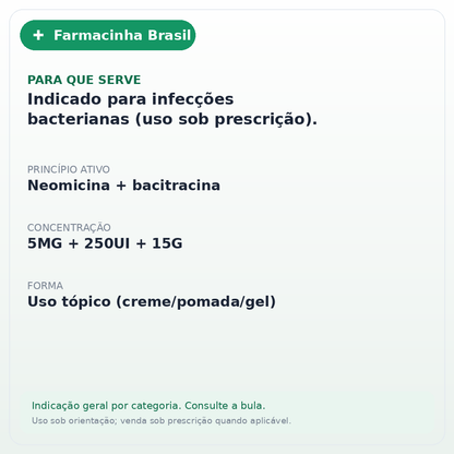 SULFATO DE NEOMICINA + BACITRACINA 5MG/250UI POMADA 15G(EMS) - ficha