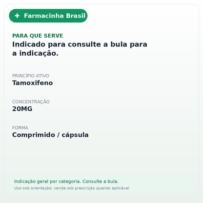 TAMOXIFENO 20MG C/30 COMP EUROFARMA - ficha