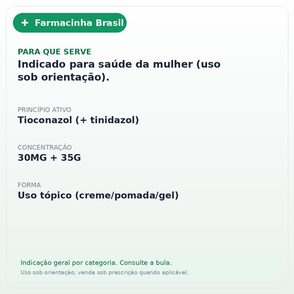 TIOCONAZOL + TINIDAZOL 20/30MG VAGINAL CREME 35G + 07 A(GER) - ficha