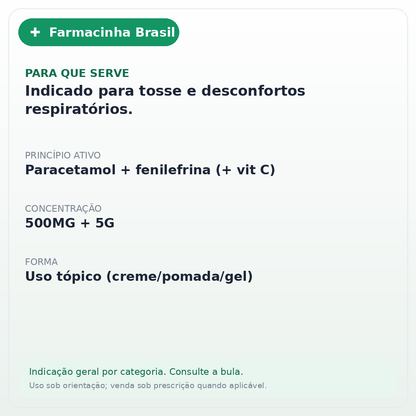 VICK PYRENA BOX 500MG SABOR MEL E LIMAO 5 ENVELOPES 5G - ficha