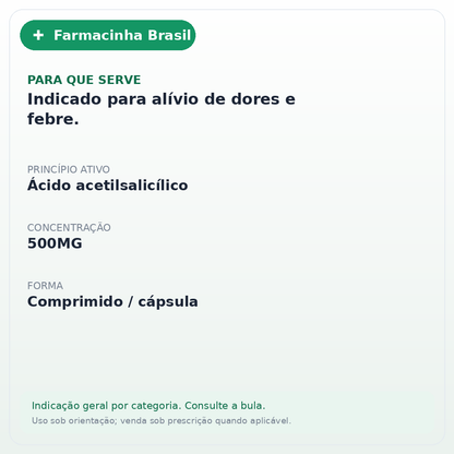 ASPIRINA 500MG 20 COMPRIMIDOS - ficha